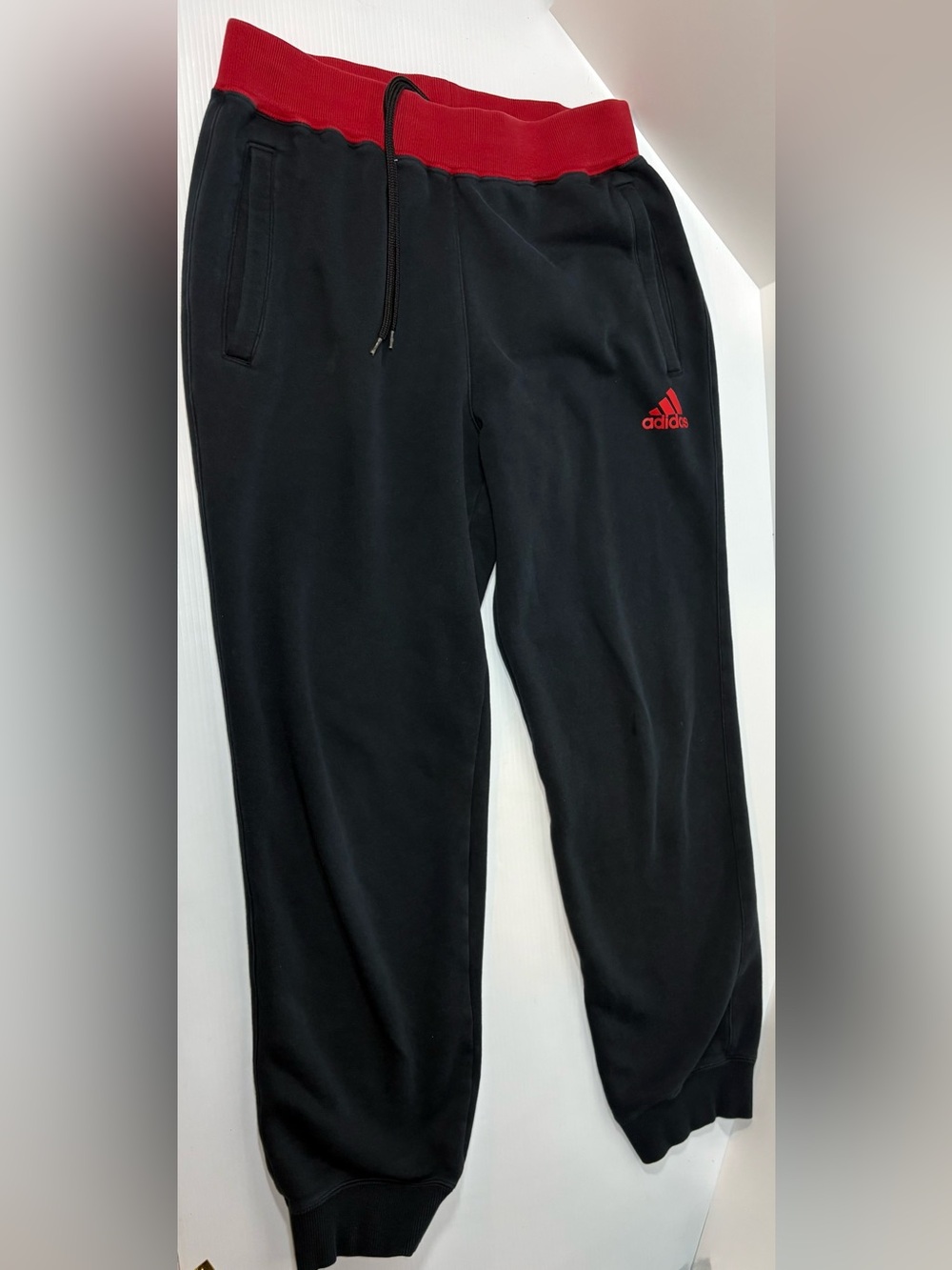 adidas Black Sweatpants with Red Waistband and Logo